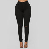 Casual High Waist Holes Pencil Jeans GZHY-733