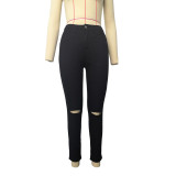 Casual High Waist Holes Pencil Jeans GZHY-733