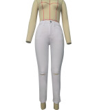 Casual High Waist Holes Pencil Jeans GZHY-733
