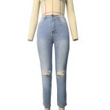 Casual High Waist Holes Pencil Jeans GZHY-733