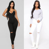 Casual High Waist Holes Pencil Jeans GZHY-733