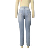 Casual High Waist Holes Pencil Jeans GZHY-733