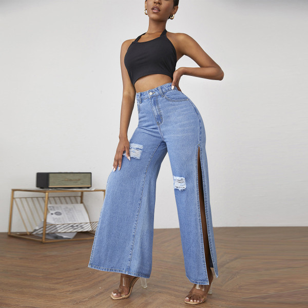 Fashion Holes Loose Split Jeans GZHY-ZT60041