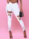 Solid Color Holes Pencil Jeans GZHY-M605