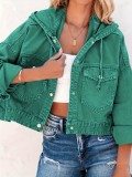 Drawstring Hooded Loose Fit Denim Jacket GZHY-PD08566