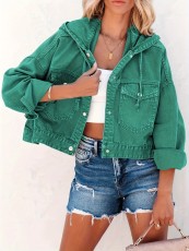 Drawstring Hooded Loose Fit Denim Jacket GZHY-PD08566