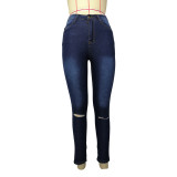 Casual High Waist Holes Pencil Jeans GZHY-733