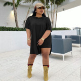 Solid Color Split Long Tops And Shorts Two Piece Set ME-8512