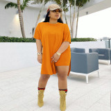 Solid Color Split Long Tops And Shorts Two Piece Set ME-8512