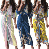 Fashion Print Tie Up Shirt Dress OD-8690