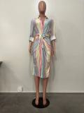 Fashion Print Tie Up Shirt Dress OD-8690
