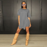 Solid Color Split Long Tops And Shorts Two Piece Set ME-8512