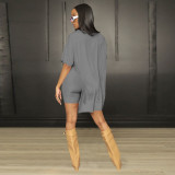 Solid Color Split Long Tops And Shorts Two Piece Set ME-8512