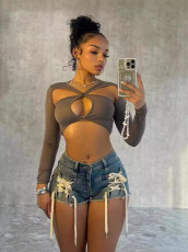 Denim Wash Tie-Up Shorts OD-8682