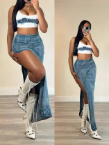 Fashion Slim High Split Denim Half Body Skirt YMEF-51097