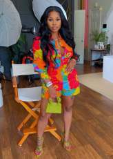 Long Sleeve Print Shirt Two Piece Shorts Set TE-4685