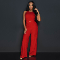Sleeveless Tie Up Tops Wide Leg Pants Two Piece Set ME-8513