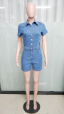 Short Sleeve Single Breasted Denim Romper LX-6982