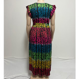 Plus Size Gradient Print Sleeveless Maxi Dress QYXZ-9176