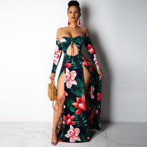 Long Sleeve Off Shoulder Irregular Split Maxi Dress FSXF-85