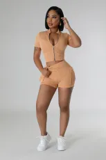 Fashion Two-way Zipper Casual Two Piece Short Set  NYF-8172