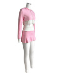 Color Block Long Sleeve Hooded Short Skirt Two Piece Set CH-24023