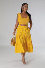 Fashion Wrap Chest Patchwork Skirt Two Piece Set BS-1364