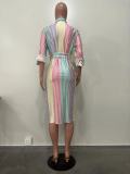 Fashion Print Tie Up Shirt Dress OD-8690