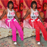 Lace Bow Trousers + Sleeveless Tank Tassel Two Piece Set YNSF-2645