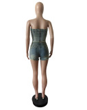 Sexy Wrap Chest Tops And Shorts Denim 2 Piece Set MEM-88581