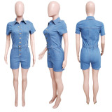 Short Sleeve Single Breasted Denim Romper LX-6982