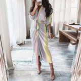 Fashion Print Tie Up Shirt Dress OD-8690