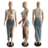 Fashion Slim High Split Denim Half Body Skirt YMEF-51097