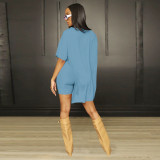 Solid Color Split Long Tops And Shorts Two Piece Set ME-8512