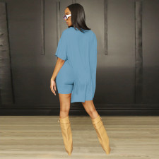 Solid Color Split Long Tops And Shorts Two Piece Set ME-8512