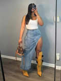 Fashion Slim High Split Denim Half Body Skirt YMEF-51097