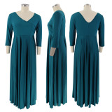 Plus Size Solid Color V-Neck Sexy Long Dress HNIF-T025
