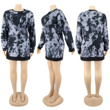 Casual Tie Dye Print Long Sleeve Sweatshirt Dress HNIF-178