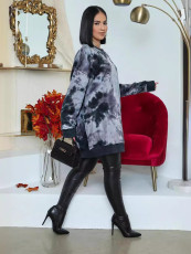 Casual Tie Dye Print Long Sleeve Sweatshirt Dress HNIF-178
