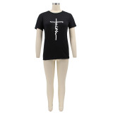 Letter Print Casual Short Sleeve T Shirt HNIF-MM059F