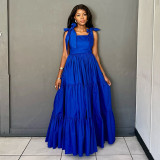 Bow Tie Waist-slim Camisole Maxi Dress GRNH-28622