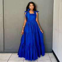 Bow Tie Waist-slim Camisole Maxi Dress GRNH-28622