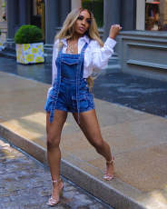 Washed Denim Loose Fit Romper Back Shorts NYF-8169