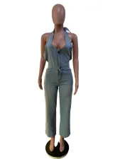 Sexy Backless Halter Denim Jumpsuit MK-3205