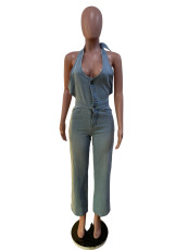 Sexy Backless Halter Denim Jumpsuit MK-3205
