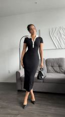 Patchwork Color-blocked Knit Maxi Dress GFQS-77