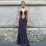 Hollow Out Sleeveless Hang Neck Backless Maxi Dress GZJQ-K23D39831