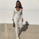 Skinny Long Sleeve Solid Color Sport Fitness Jumpsuit GZJQ-K20Q09837
