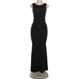 Solid Color Pleated Sleeveless Maxi Dress GZJQ-K24D43233