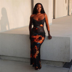Sexy Pirnt Sling Slim Maxi Dress GZJQ-K21D08719